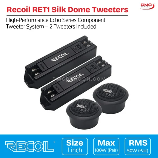 Recoil RET1 Echo Series Car Audio Component Neodymium Silk Dome Tweeters with Triple-Level Tweeter Crossover