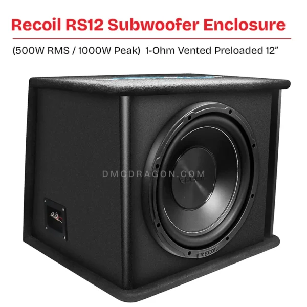 Recoil RS12 Echo Series Single 12” RMS 500W / Max 1000W 1-Ohm Vented Preloaded Subwoofer Enclosure with Ported Design