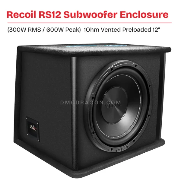 Recoil RS12 Echo Series Single 12” RMS 500W / Max 1000W 1Ohm Vented Preloaded Subwoofer Enclosure with Ported Design
