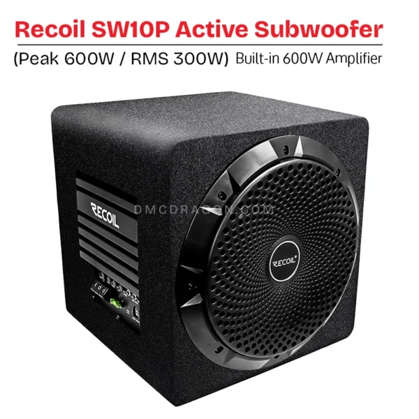 Recoil SW10P Car Audio 10 Inch Active Subwoofer | Built-in 600W Amplifier | Include Remote Subwoofer Control