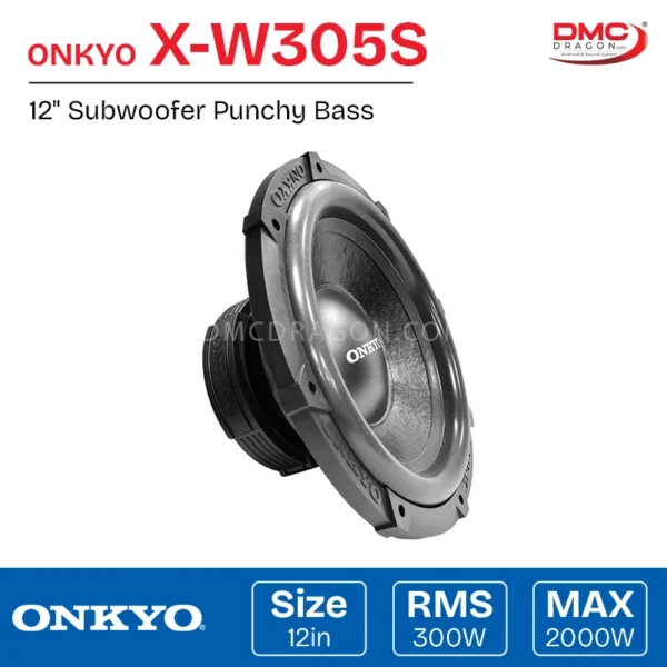 Onkyo X-W305S 12" Subwoofer Deep Bass | RMS 300W / MAX 2000W | (SVC) Single Voice Coil