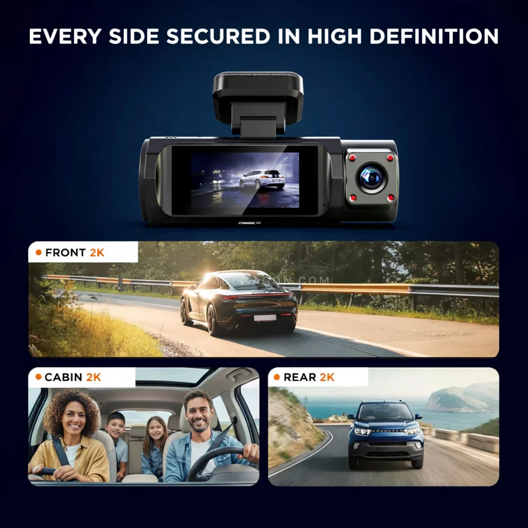 Sansui E45 FHD Dash Cam 3 Channel 2K Recording with Wi Fi 7