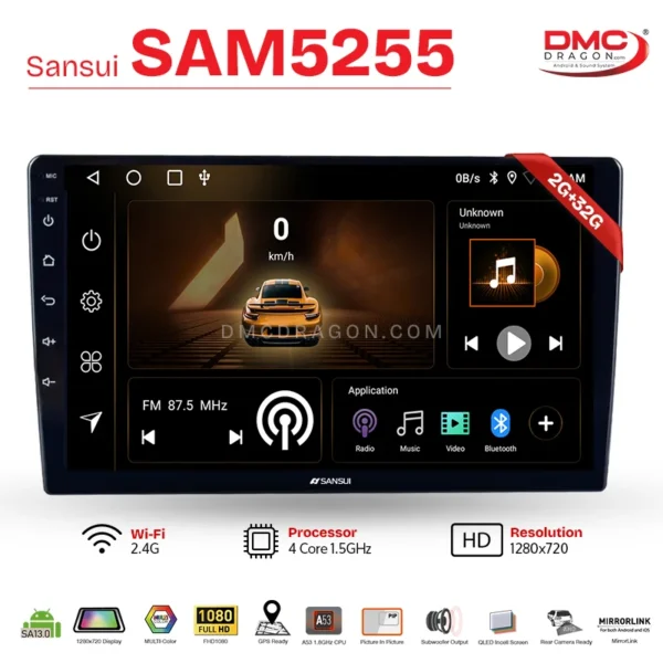 Sansui SAM5255 Android CarPlay LCD Panel Smart Infotainment System 2GB+32GB Fit in all Cars