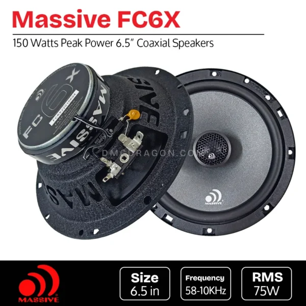 Massive FC6X 6.5"Coaxial Speakers 2-Way RMS 75W / Peak Power 150W
