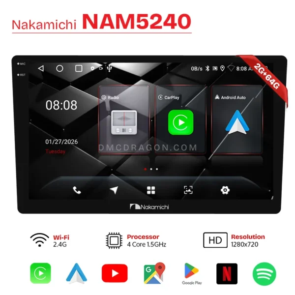 Nakamichi NAM 5240 Android CarPlay LCD Panel & Carplay 2GB+64GB Fits in all Cars
