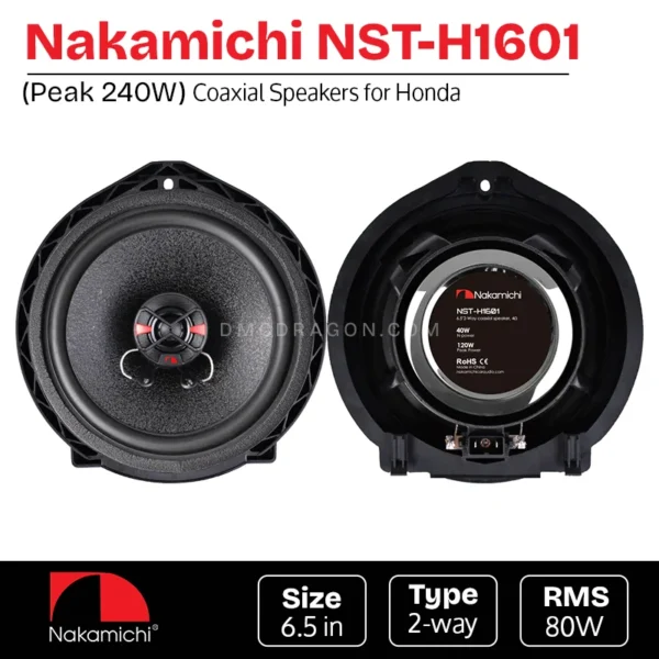 Nakamichi NST-H1601 6.5" 2-Way Coaxial Speakers for Honda OEM Fit | Plug & Play | 80W RMS / 240W Peak