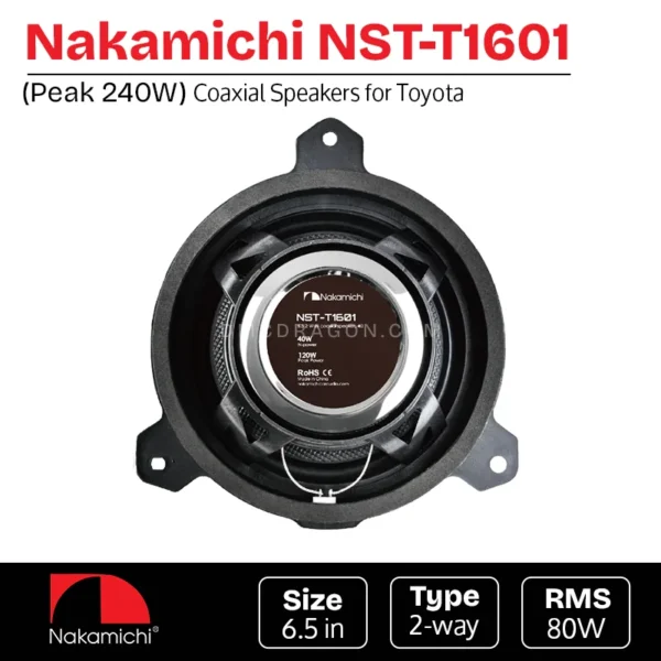 Nakamichi NST-T1601 6.5" 2-Way Coaxial Speakers for Toyota OEM Fit | Plug & Play | 80W RMS / 240W Peak