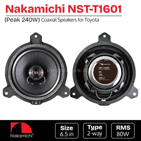 Nakamichi NST-T1601 6.5" 2-Way Coaxial Speakers for Toyota OEM Fit | Plug & Play | 80W RMS / 240W Peak