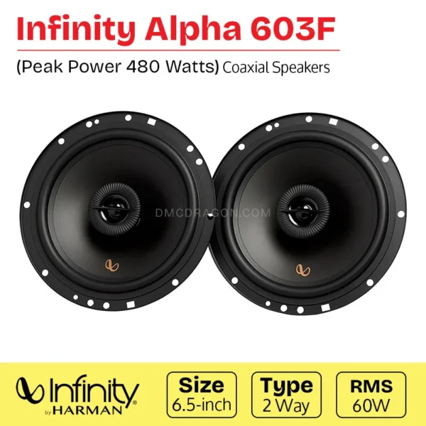 Infinity Alpha 603F Car Coaxial Speakers 480W Peak / 60W RMS | 2-Way Slim-Fit