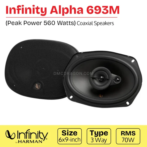 Infinity Alpha 693M Car Coaxial Speakers 560W Peak / 70W RMS | 6x9 inch 3-Way Coaxial Setup