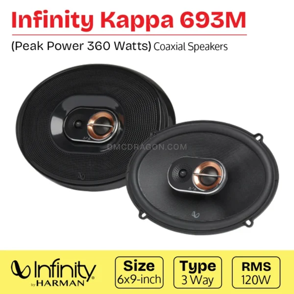 Infinity Kappa 693M Coaxial Speakers 360W Peak / 120W RMS | High Performance 6x9-inch 3-Way