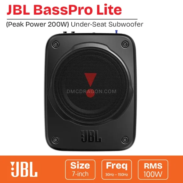 JBL BassPro Lite Underseat Active Base Tube Subwoofer 200W Peak / 100W RMS | Energy Efficient Performance
