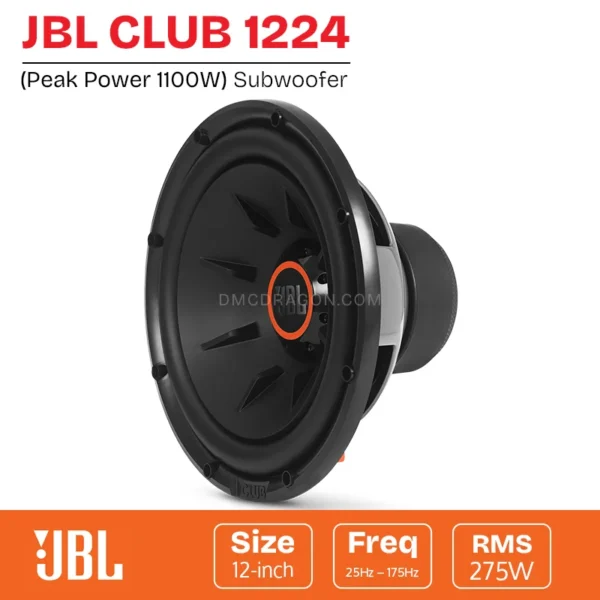 JBL CLUB 1224 Car Subwoofer 1100W Peak / 275W RMS | Selectable Smart Impedance 2/4 Ohm | Deep Bass
