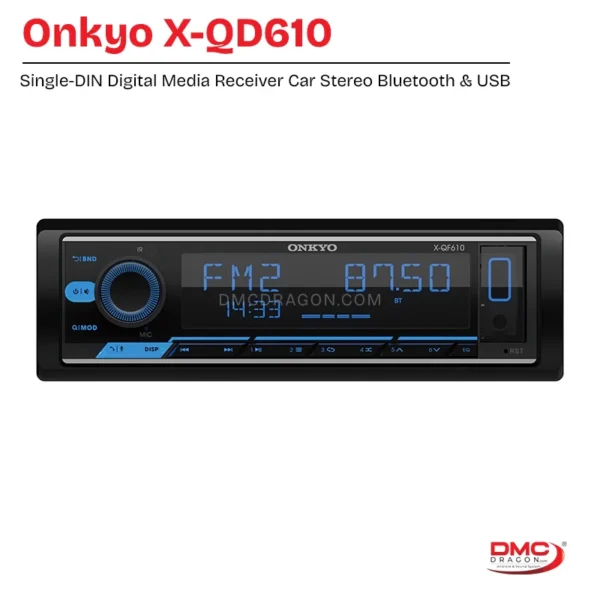 Onkyo X-QD610 Single-DIN Digital Media Receiver Car Stereo | 32-Band Equalizer | Bluetooth 5.1 & USB