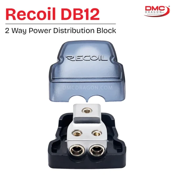 Recoil DB12 2-Way Power Distribution Block | 1 X 0/2/4 Gauge In, 2 X 4/8 Gauge Out | Splitting Power or Ground to Multiple Amplifiers