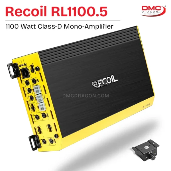 Recoil RL1100.5 Compact 5-Channel Amplifier | Class-D Mono-Channel Amplifier | Remote Bass Knob Included