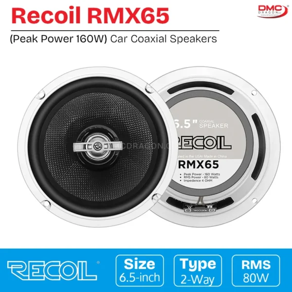 Recoil RMX65 Echo Plus Series Car Coaxial Speakers 80W RMS / 160W Peak Power 6.5-Inch | Silk Dome Tweeter