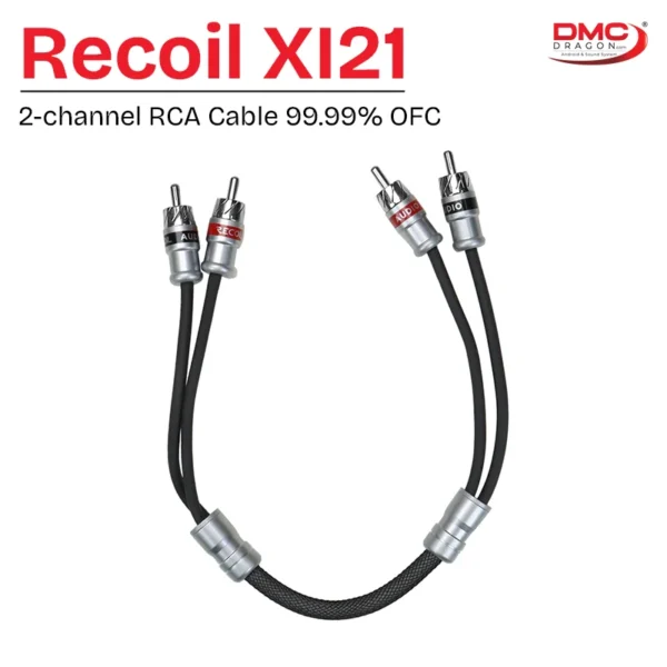 Recoil XI21 Echo Max Series Premium Car Audio 2-channel RCA Cable 99.99% Oxygen-Free Copper (OFC) | 1ft Length