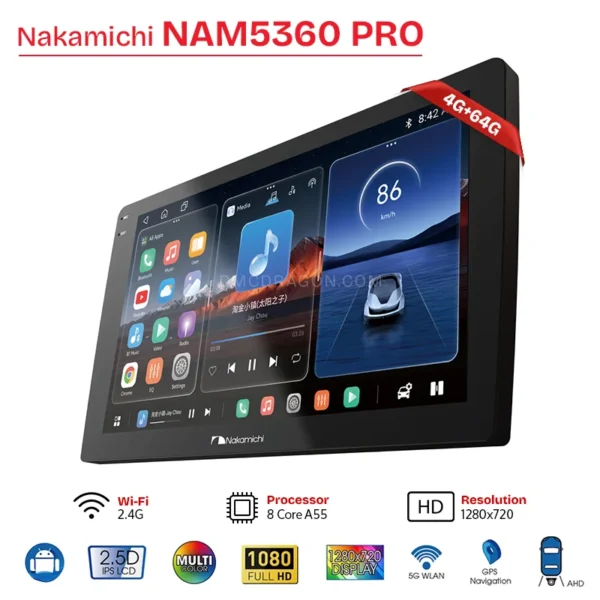 Nakamichi NAM5360 PRO Android CarPlay Panel | 4GB+64GB | Incell Touchscreen | Universal Fit