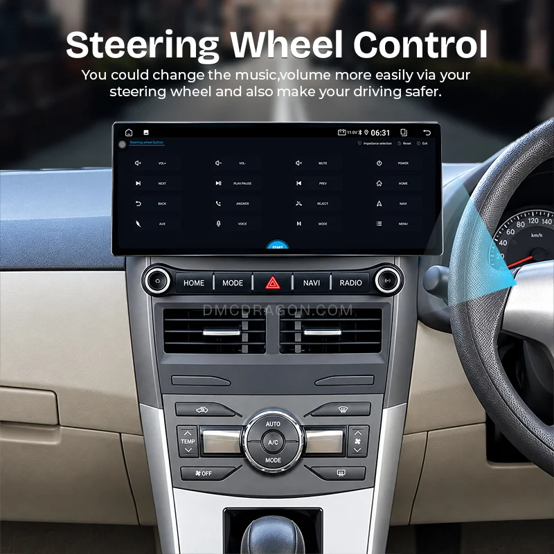 Toyota Corolla 2007 2013 New Style 12.3 inch screen Android Auto Apple Carplay wheel control